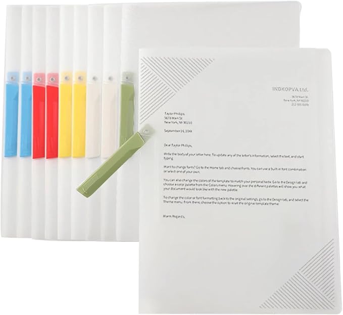 INDKOPVA Plastic Report Covers with Swing Clip, 10Pcs File Folders Letter A4 Sheet Size, Clear Front Report Covers for Documents Presentation Resume Office School Home Organizer Binder (Color, 10PCS