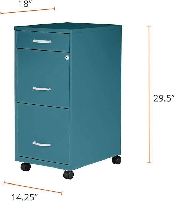 Lorell LYS SOHO Box/File/File Teal Mobile Cabinet, 3 Drawer