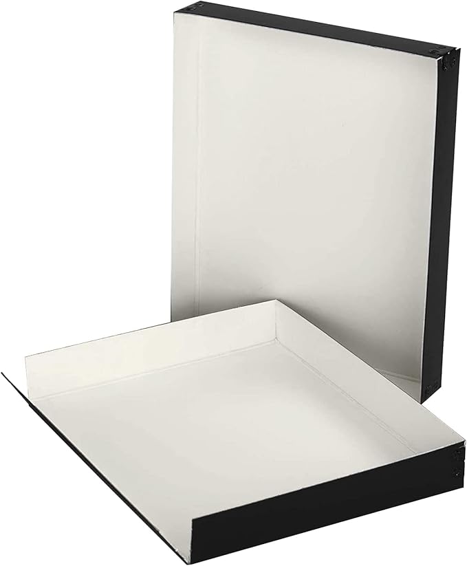 Lineco Museum Archival Storage Box, 8.75x10.75x1.5 in. Drop Front Design. Acid-Free with Metal Edge. Organize Photos, Pictures, Prints, Documents, Crafts, DIY. Black, 1 Pack