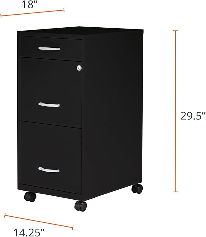 Lorell LYS SOHO Box/File/File 3-Drawer Mobile File Cabinet, Black