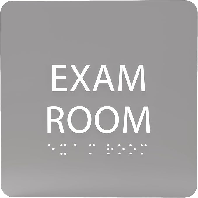 ADA CENTRAL SIGNS - 6" X6" Exam Room Sign - ADA Compliant Tactile Graphics Grade 2 Braille Text Acrylic Wall Signs - Educational Institution Directional Assistance Test Center Door Sign for Schools