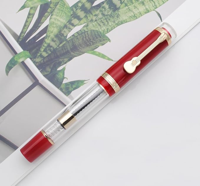 JINHAO 1935 Fountain Pen TIANDAO Series #8 Nib Ink Pen with Guitar-Shaped Clip and Ink Converter (F Nib 0.5mm, Red)