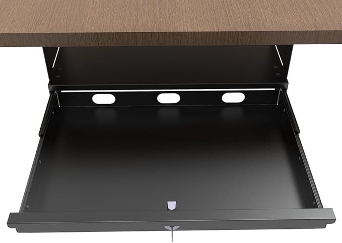 QiaoYoubang Under Desk Lockable Sliding Out Drawer with Cable Management, 17 inch Wide Office Storage Organizer for Standing Desks or tables with a Crossbar less than 3.2" High, 12 Inch Deep