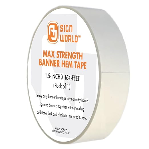AJ Sign World 1.5" MAX Strength Banner Hem Double Sided Permanent Tape (1.5-Inch x 164-Feet/55 Yard)