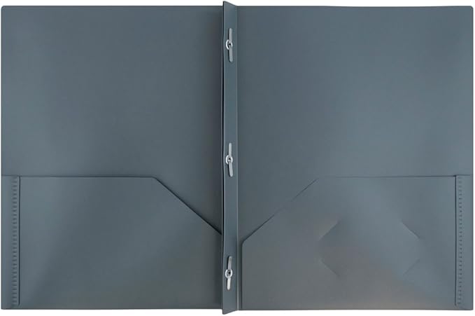 JAM PAPER Plastic Color POP Folders - 2 Pocket Durable Folders with Metal Prongs Fastener Clasps - Grey - Bulk 96/Pack
