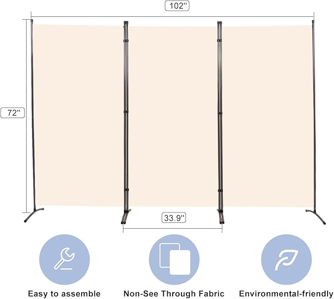 Room Divider 6FT Folding Privacy Screens, 3 Panel Partition Room Dividers w/Freestanding Design, Portable Wall Divider for Room Separtation, Fabric Screen Panel for Home Office Bedroom Dorm
