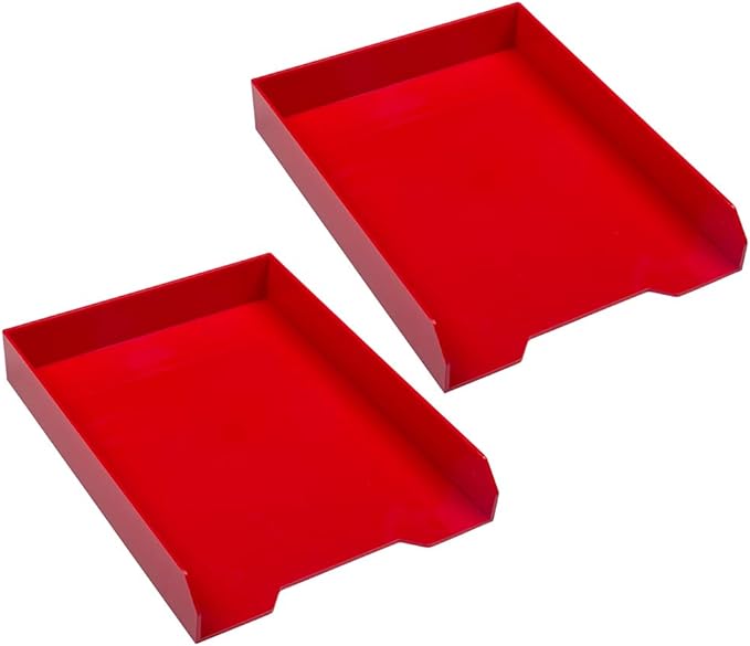 JAM PAPER Stackable Desktop Trays - Red - Office Desk Deluxe Set - 1 Top Tray, 2 Letter Trays, & 1 Pen Holder/Pack