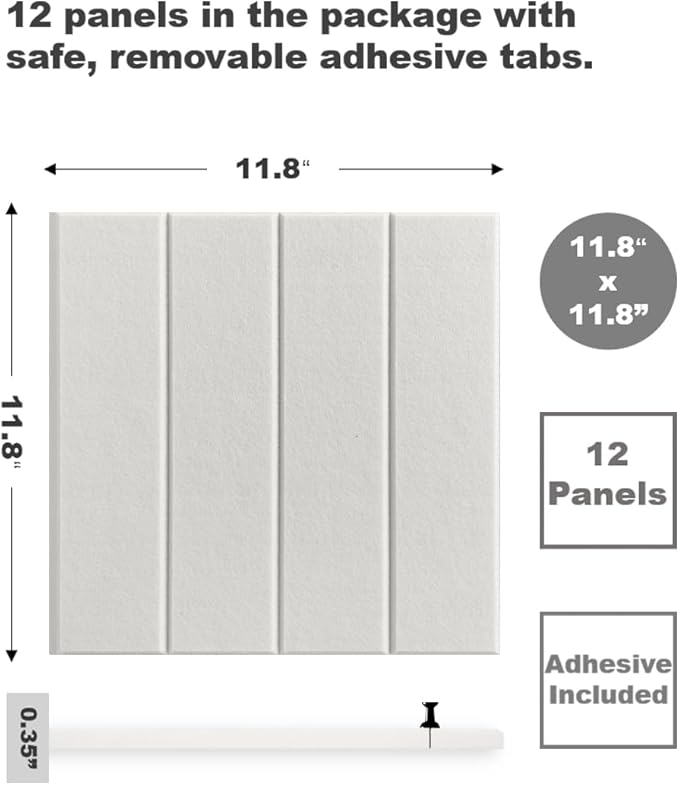 DECORITA White Felt Bulletin Board Tiles | Modern Cork Board Alternative | Large Cork Boards for Walls | Aesthetic Felt Wall Panels for Office & Home Decor | Pin Board & Photo Board (12-Pack) | White