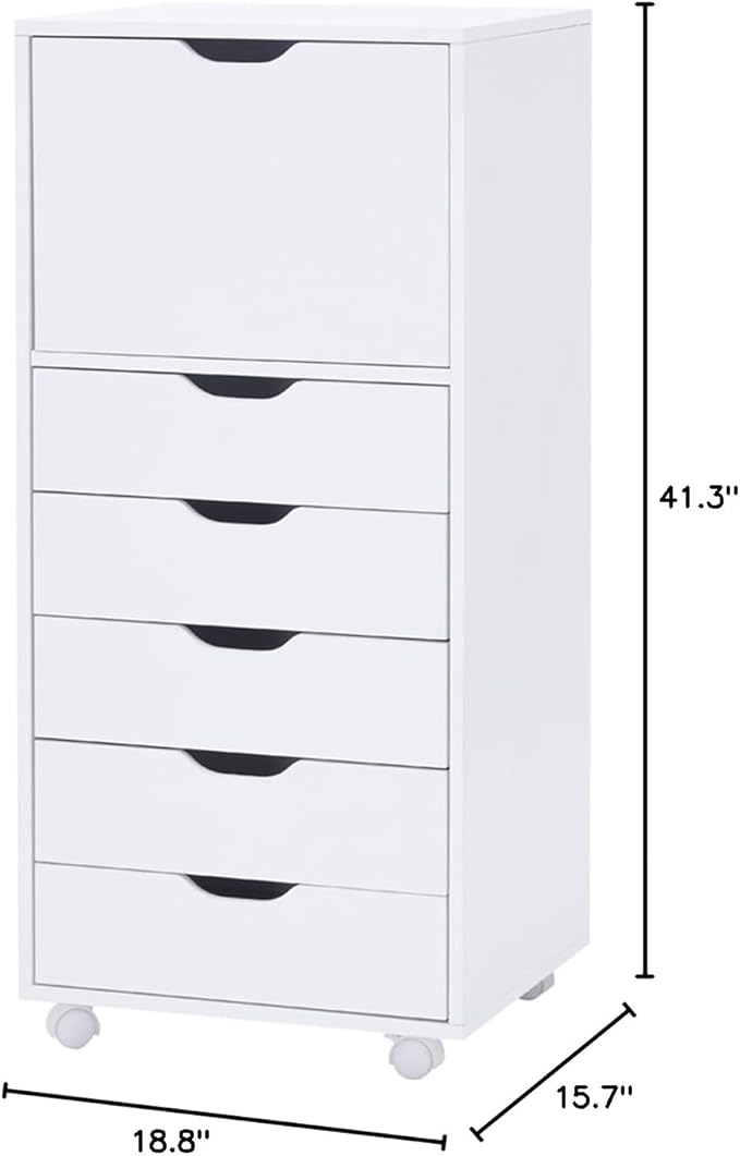 Naomi Home Carly 6-Drawer Craft & Office Storage Cabinet – Rolling Storage Drawers with Lockable Casters, Compact for Craft Rooms, Offices, Under Desk, 18.8" D x 15.7" W x 41.3" H