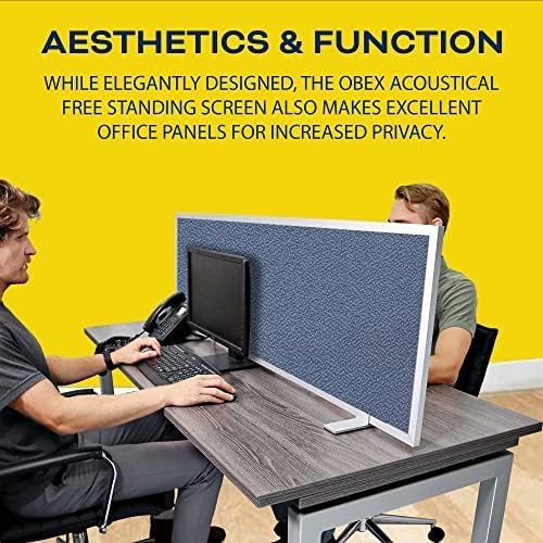OBEX Acoustical Free Standing Privacy Screen, Cubicle Accessories Desk Privacy Panel, Desk Dividers for Office, Office Furniture Partitions Portable Sound Proof Dividers, 12" x 36", Graphite