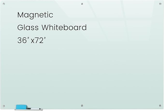 Gooderboard Glass Magnetic White Board - 72 x36 Inches Dry Erase Whiteboard for Wall, Frameless Wrting Board for Display, Large Wall Mounted Glass Board for School, Office and Home