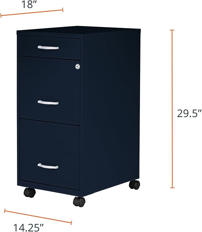 LYS SOHO Box/File/File Mobile Navy File Cabinet, 3 Drawer
