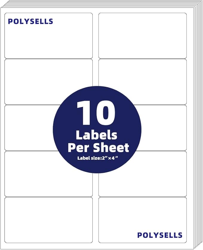 POLYSELLS Self Adhesive 2"x4" Address Shipping Labels, 10UP White Sticker FBA Labels, Inkjet/Laser Printer Compatible, 10 Labels/Sheet, 100 Sheets/1000 Labels