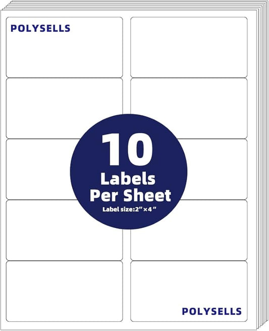 POLYSELLS Self Adhesive 2"x4" Address Shipping Labels, 10UP White Sticker FBA Labels, Inkjet/Laser Printer Compatible, 10 Labels/Sheet, 250 Sheets/2500 Labels