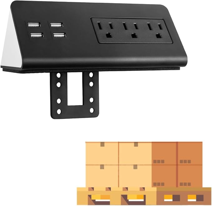 Kable Kontrol Desk Clamp Power Strip with 4 USB-A Ports, Nightstand Charging Station, 3 AC Outlets, Fast Charger, Easy Installation for Home, Offices, Hotels – 4.9 Ft, Black, 200 Pcs