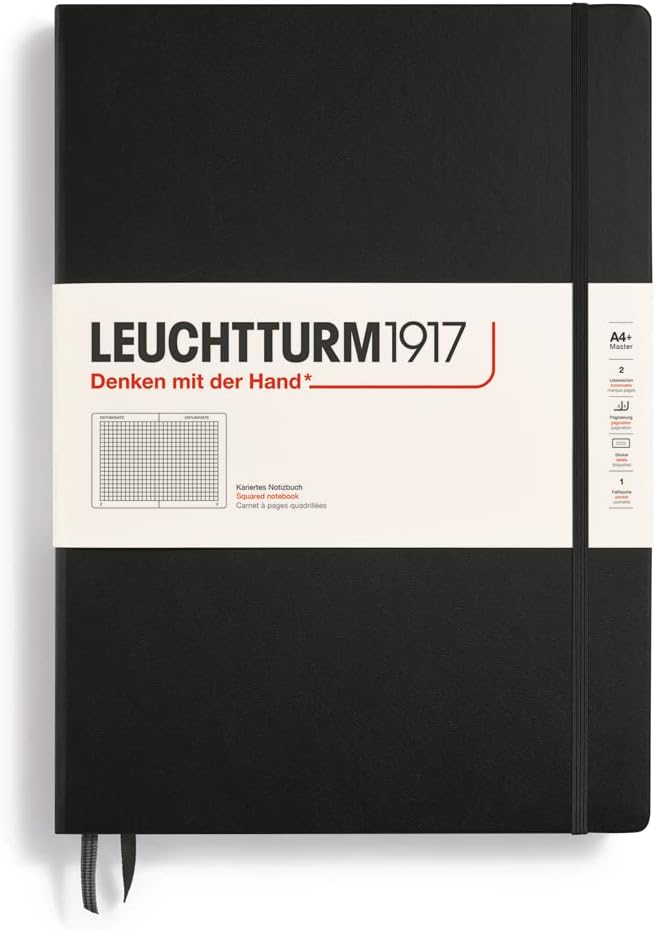 LEUCHTTURM1917 - Notebook Hardcover Master Classic A4+ - 235 Numbered Pages for Writing and Journaling (Black, Squared)