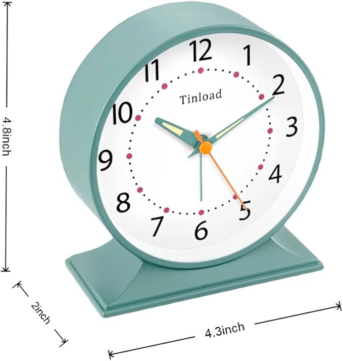 Tinload 4.5" Antique Retro Analog Alarm Clock, Small Silent Bedside Desk Clock with Manual Light, Battery Operated, Snooze, for Living Room, Bedroom, Bedside, Desk(Green)