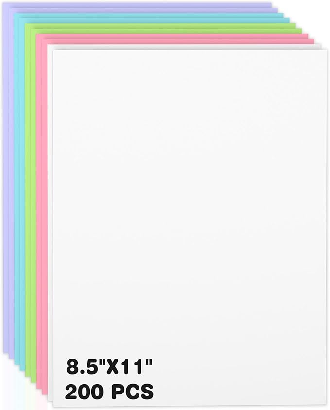 200 Sheets Colored Cardstock 8.5 x 11, Heavyweight Cover Cardstock Printer Paper 8.5 x 11, 190 gsm Card Stock Paper for DIY, Professional Printing, Wedding Invitations, Office Cards & Crafts