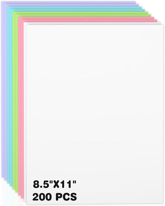 200 Sheets Colored Cardstock 8.5 x 11, Heavyweight Cover Cardstock Printer Paper 8.5 x 11, 190 gsm Card Stock Paper for DIY, Professional Printing, Wedding Invitations, Office Cards & Crafts