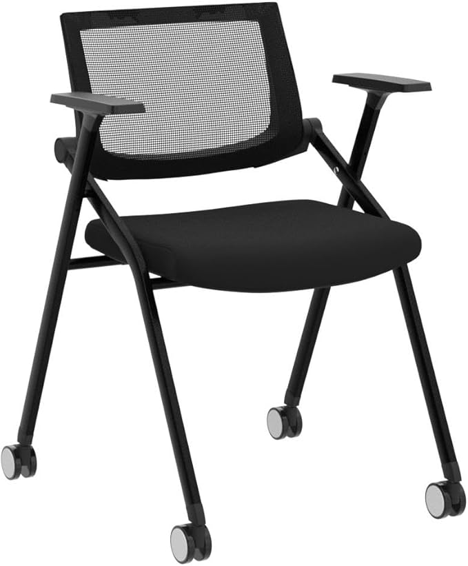 BROBRIYO 2 Pack Stackable Conference Room Chairs with Wheels and Paddle, Ergonomic Mesh Back and Arms for Meeting, Conference, Reception, Training Room & Home Office Desk Folding Chairs