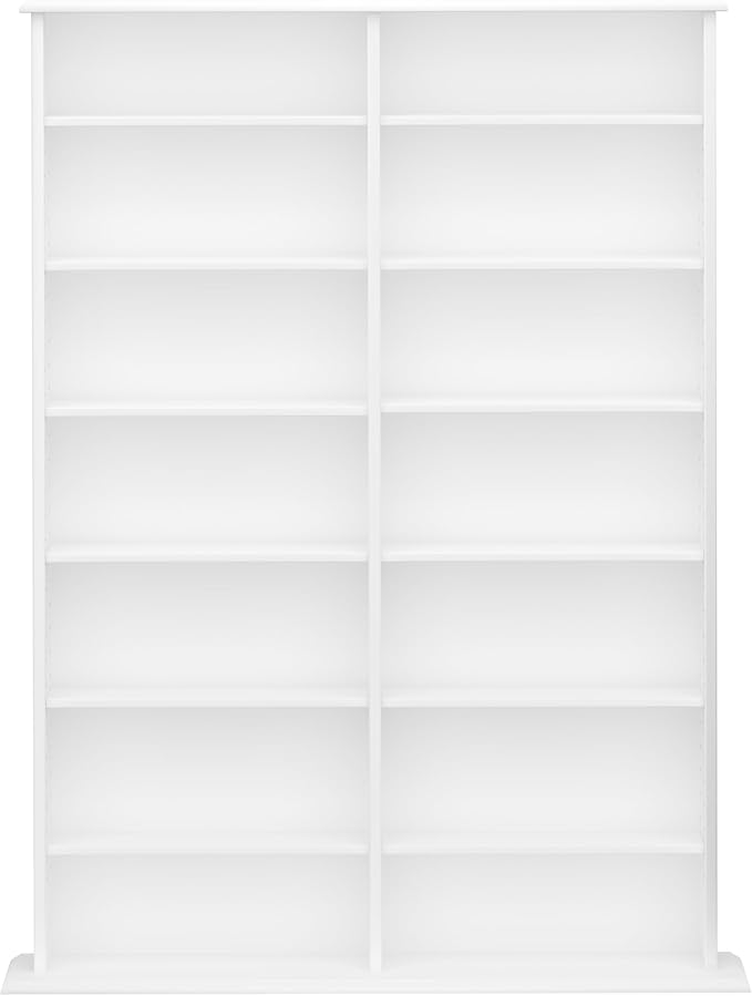 Prepac 2 Column Display Cabinet, White and Tall Storage Cabinet with 14 Adjustable Shelves for DVD Storage, 8.75" D x 38.75" W x 51" H, WMA-0640