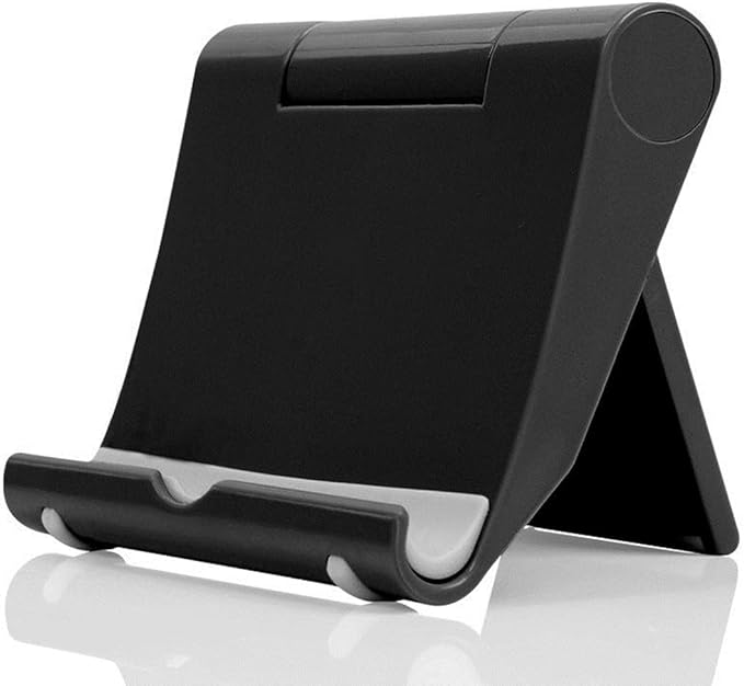 JUSDIQIR Cell Phone Stand for Desk Foldable Cell Phone Holder Desk Tablet Holder Mobile Phone Dock, Multi-Angle Universal Adjustable Tablet Dock (Black)