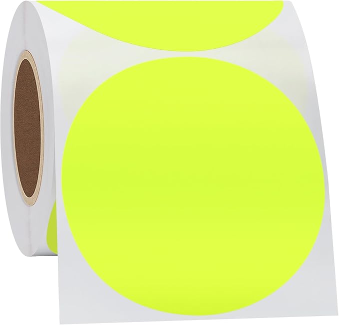 Hybsk Round Color Coding Circle Dots Labels Warehouse Inventory Organizer Stickers (4 inch, Fluorescent Yellow)