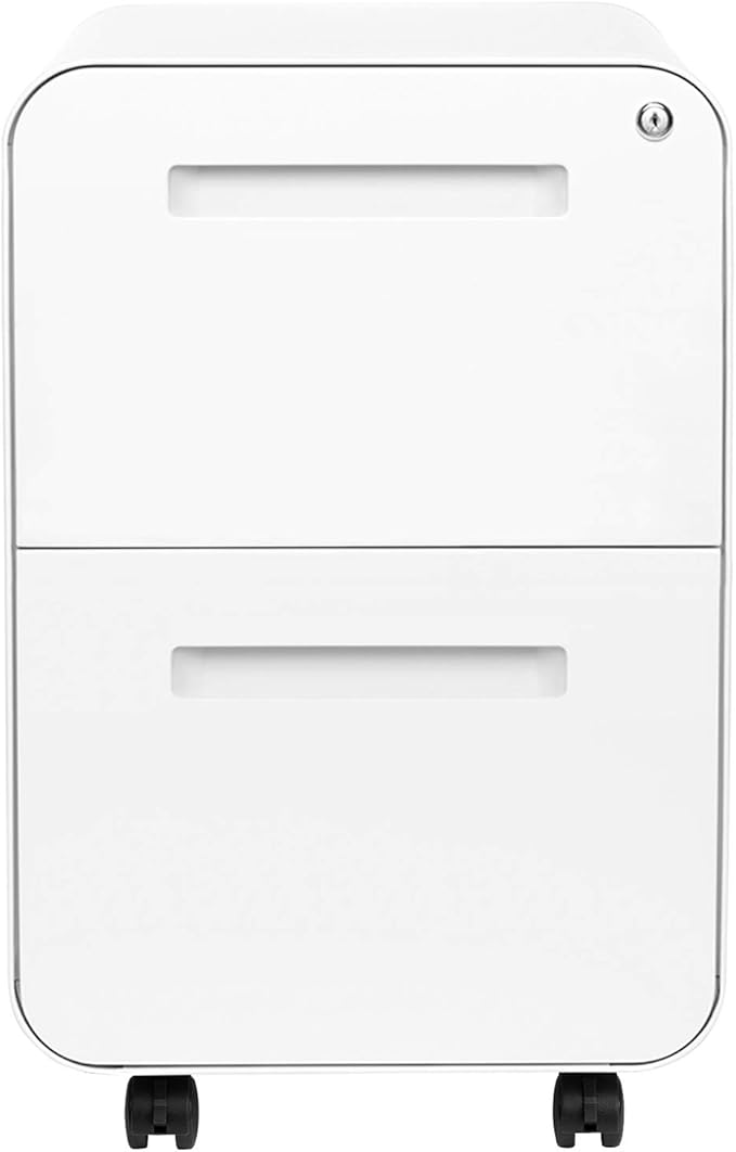 Laura Davidson Furniture Stockpile 2 Drawer Mobile File Cabinet with Lock - Under Desk Metal Filing Cabinet, Legal/Letter File Folders, Wheels and Stationary Feet, Pre-Assembled, White