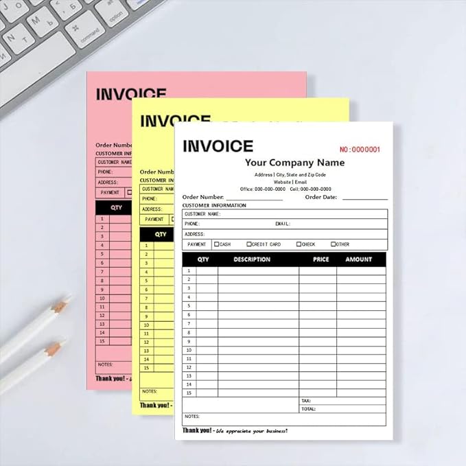Personalized Invoice Book Custom 2 Part/3 Part Receipt Book Quote Estimate Order Forms Carbonless Form with Your Company Name Logo Address,2-10 Books (Style 17)