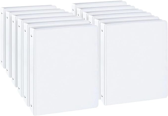 CIXILDTS 1-inch Round Ring Binder, Standard 3 Ring Binder Fit Letter Size Paper, Presentation View Binders, White,12-Pack