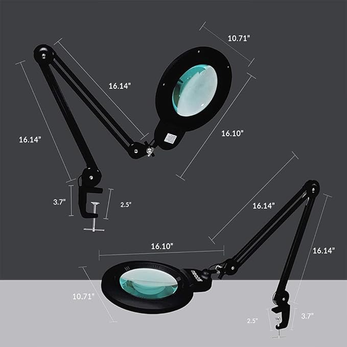Neatfi XL Bifocal LED Magnifying Lamp, 7-Inch Acrylic Lens, 5D/20D Magnification, Hands-Free, Dimmable, 168SMD LEDs, Adjustable Arm for Crafts, Reading, Close Work (Black, CCT with Clamp)