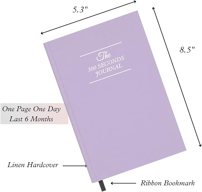 Gratitude Journal for Women & Men – 5 Minute Guided Daily Journal with Prompts for Mindfulness, Self Care & Positive Thinking, 300 Seconds Daily Reflection, Light Purple Linen Cover, 2026 Edition