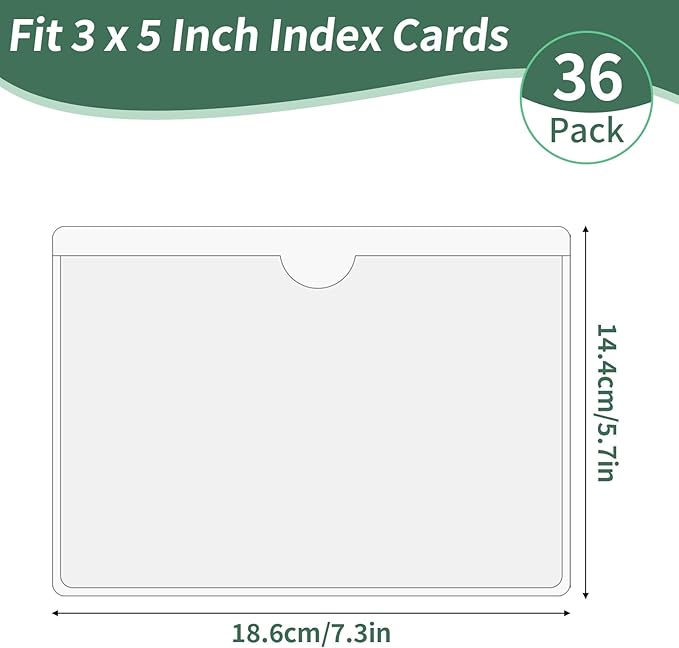 NIUBIER Storage Bin Labels, 36 Pack 5x7 Index Card Holder, Clear Adhesive Pockets, Removable Tote Labels Stickers for Packing Moving Box & Containers, Easy Peel Off