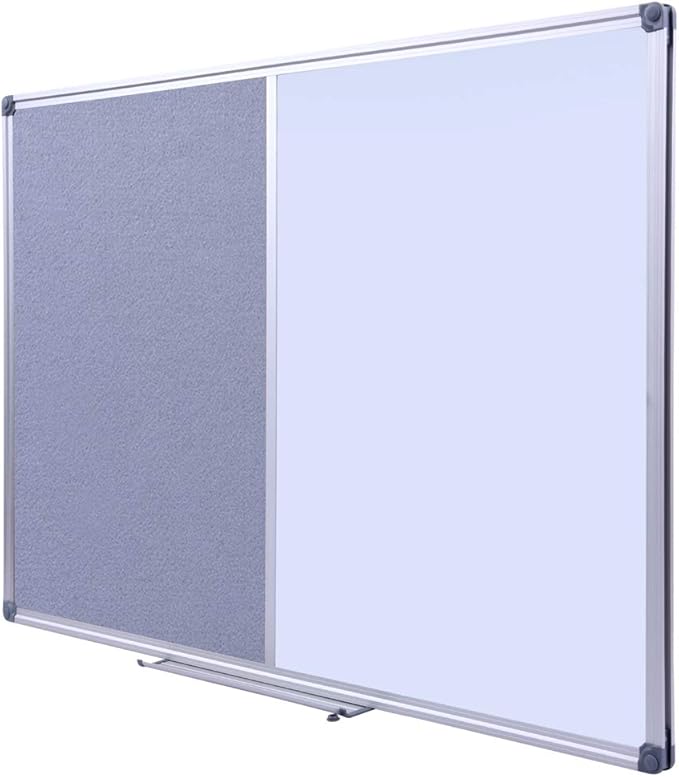 DexBoard 36 x24 inch Cork & Dry Erase Combo Board - Magnetic Whiteboard & Grey Bulletin Board for Office, Home, Classroom | Wall-Mountable with Aluminum Frame & Pen Tray
