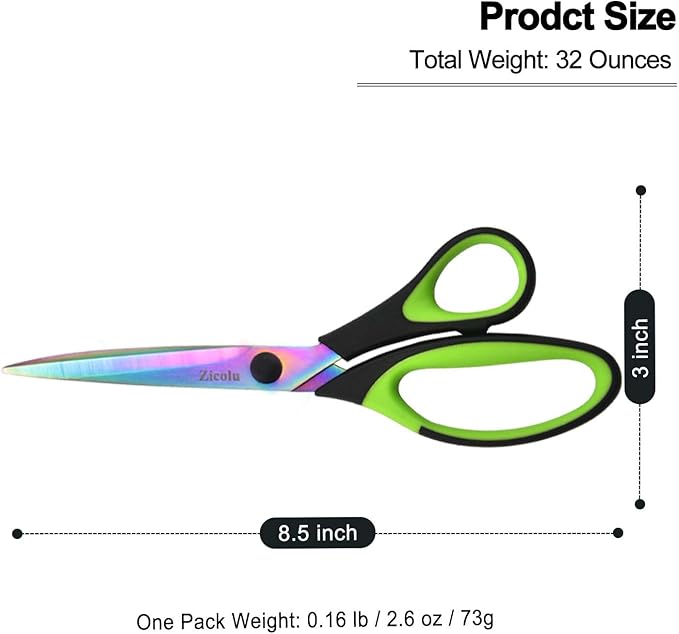 Zicolu 8.5" Scissors Bulk Set of 12-Pack, Sharp Scissors all Purpose Heavy Duty, Non-Stick and Titanium Coating Blade, Multipurpose Shears for Office Home School Sewing Fabric DIY Craft Supplies