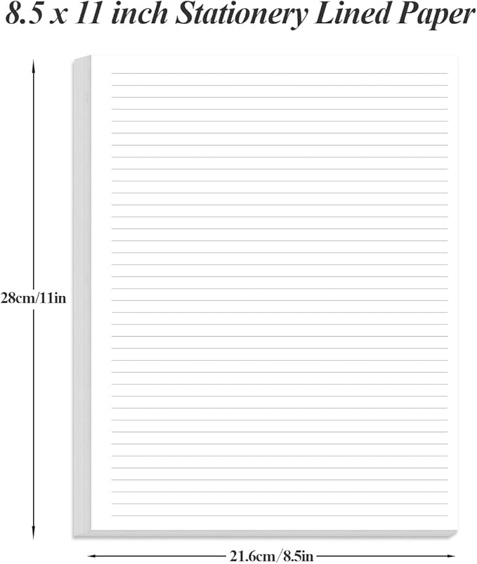 Unpunched Line Paper - 100 Sheets/200 Pages Loose Leaf Paper Line Refills, Letter Size, 100gsm, White, 8.5" x 11"