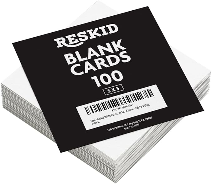 Reskid White Cardstock Thick Paper - Blank Heavy Weight 110 lb Cover Card Stock - 100 Pack (5x5, Inches)