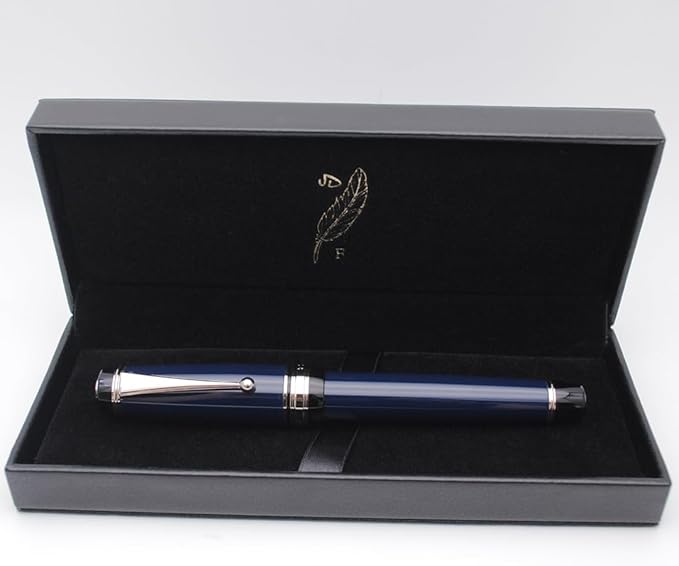 xixixiaozhu Metal Big Fountain Pen Set Medium Nib 0.7mm, Includes Ink Refill Converter, 5 Ink Cartridges & Gift Box (Medium Nib 0.7mm, Dark Blue with Silvery Clip)