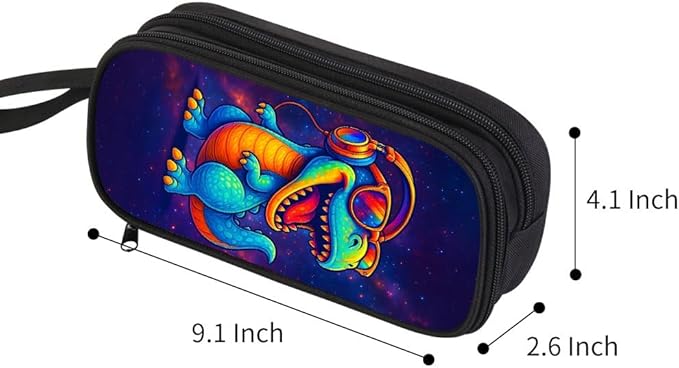 HiMagics Children's Pencil Case, Large Zipper Pencil Pouch for Boys with Two Compartments Boys Pen Pouch for School Dinosaur Pencil Bag, Black