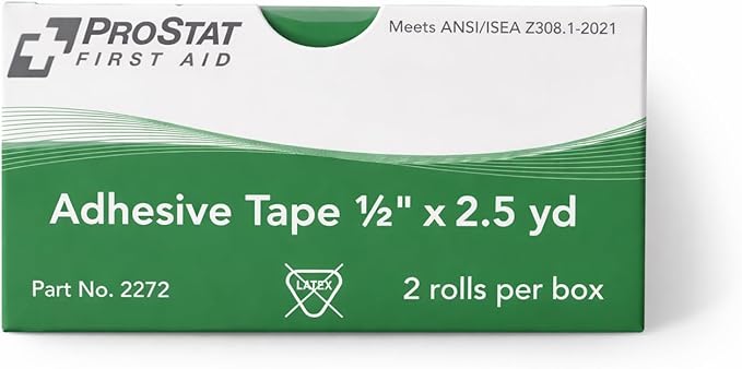 ProStat First Aid Adhesive Tape 1/2" x 2.5 yd (ANSI/ISEA Z308.1-2021) – Latex-Free Medical Tape for Securing Bandages & Dressings – 2 Rolls per Box, 10 Pack (20 Rolls Total)