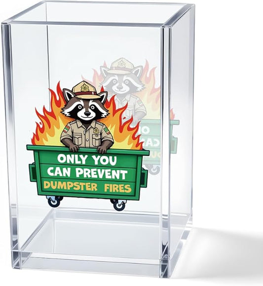 Vgrti Only You Can Prevent Dumpster Fire Acrylic Cosmetic Pencil Pen Holder Cup, Funny Raccoon Pen Holder Cup, Raccoon Gifts, Humor Sarcastic Work Gag Gifts for Women Men Employee Coworker Friend