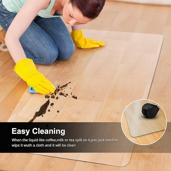 Kuyal Office Chair Mat for Hardwood Floor, 51'' x63'' Rectangle Transparent Desk Thick Durable Chair Mat for Rolling Chairs, Easy Glide, Floor-Protector