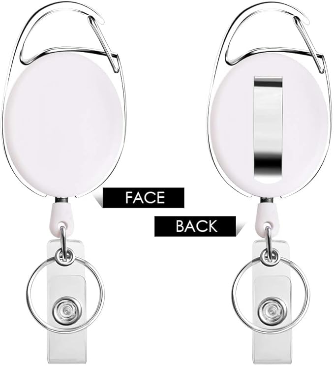 Retractable Badge Holder with Carabiner Reel Clip and Key Ring for ID Card Key Keychain Holders White 10 Pieces
