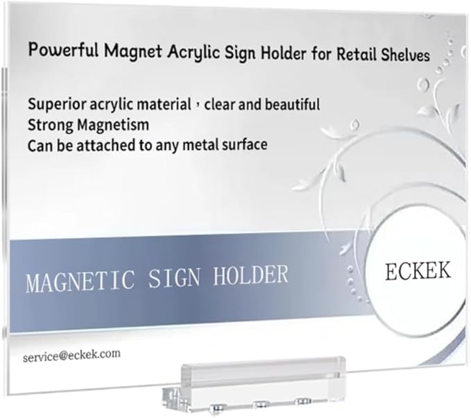 ECKEK Magnetic Sign Holder Grip Holder, Powerful Magnet, Acrylic Sign Holder for Retail Shelves Display Store Vendor Event Warehouse and Shop Supplies (Acrylic Base 297*210mm/11.69*8.27inches)
