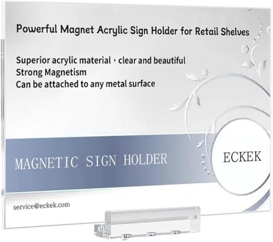 ECKEK Magnetic Sign Holder Grip Holder, Powerful Magnet, Acrylic Sign Holder for Retail Shelves Display Store Vendor Event Warehouse and Shop Supplies (Acrylic Base 297*210mm/11.69*8.27inches)