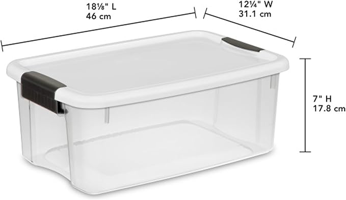 Sterilite 12-Pack Ultra Latching Box, Storage Bins with Lids, Clear Plastic, 18 Quart - Heavy-Duty Organizing Containers for Closet, Bathroom, and Office