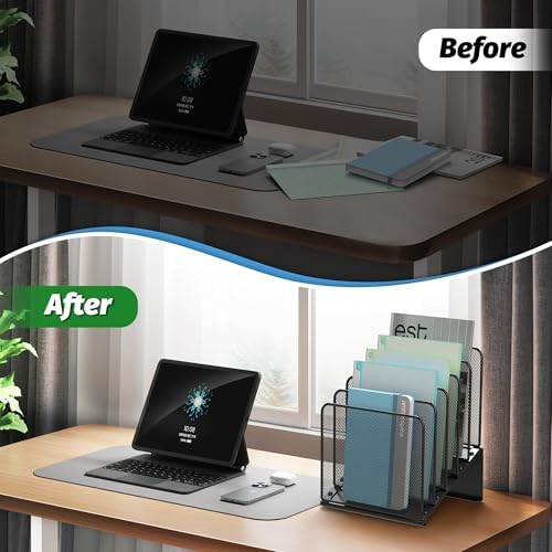 Inclined 5-Section Desk File Organizer, Vertical File Folder Holder File Sorter File Organizer for Desk Desktop Organization for Office Classroom