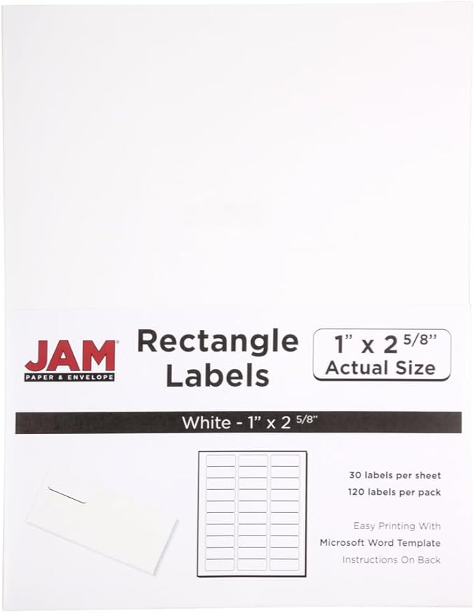 JAM PAPER Return Address Labels - Standard Mailing - 1 x 2 5/8 - White - 120 Shipping Labels/Pack