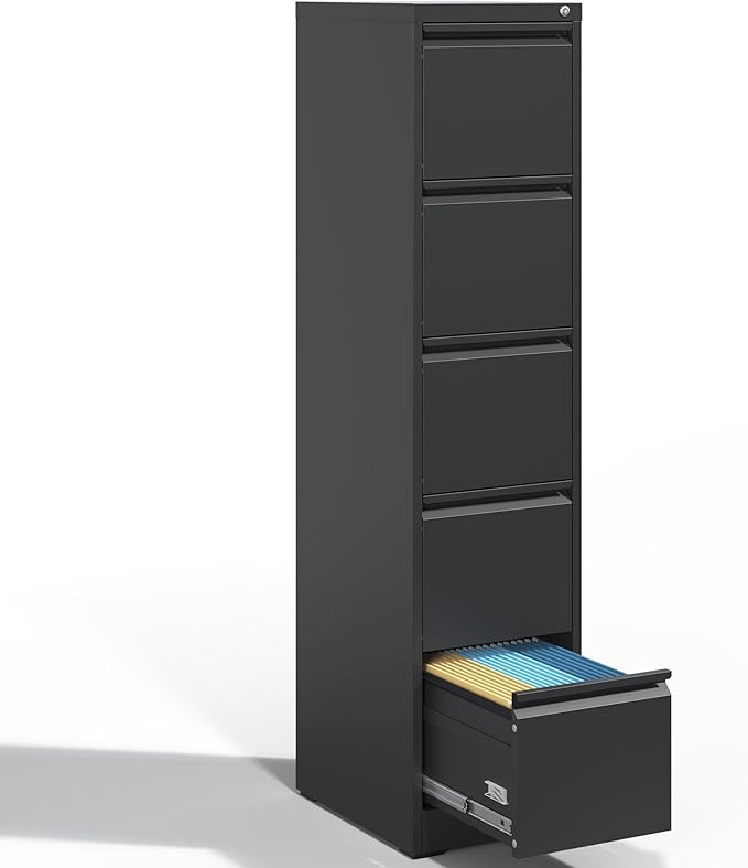 OPTYMIRA 5 Drawer Metal File Cabinet Heavy Duty Locking File Cabinets Home Office Steel Filing Cabinet Vertical File Cabinets for Legal/Letter Size File,Assembly Required