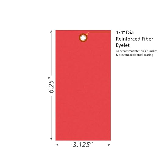 SmartSign (Pack of 100) 6.25 x 3.125 inch “Red” Blank Tyvek Shipping Tags with Metal Eyelets, Size #8, 8 mil Thick Tyvek